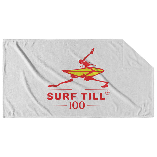 Surf Till 100 Beach Towel Red